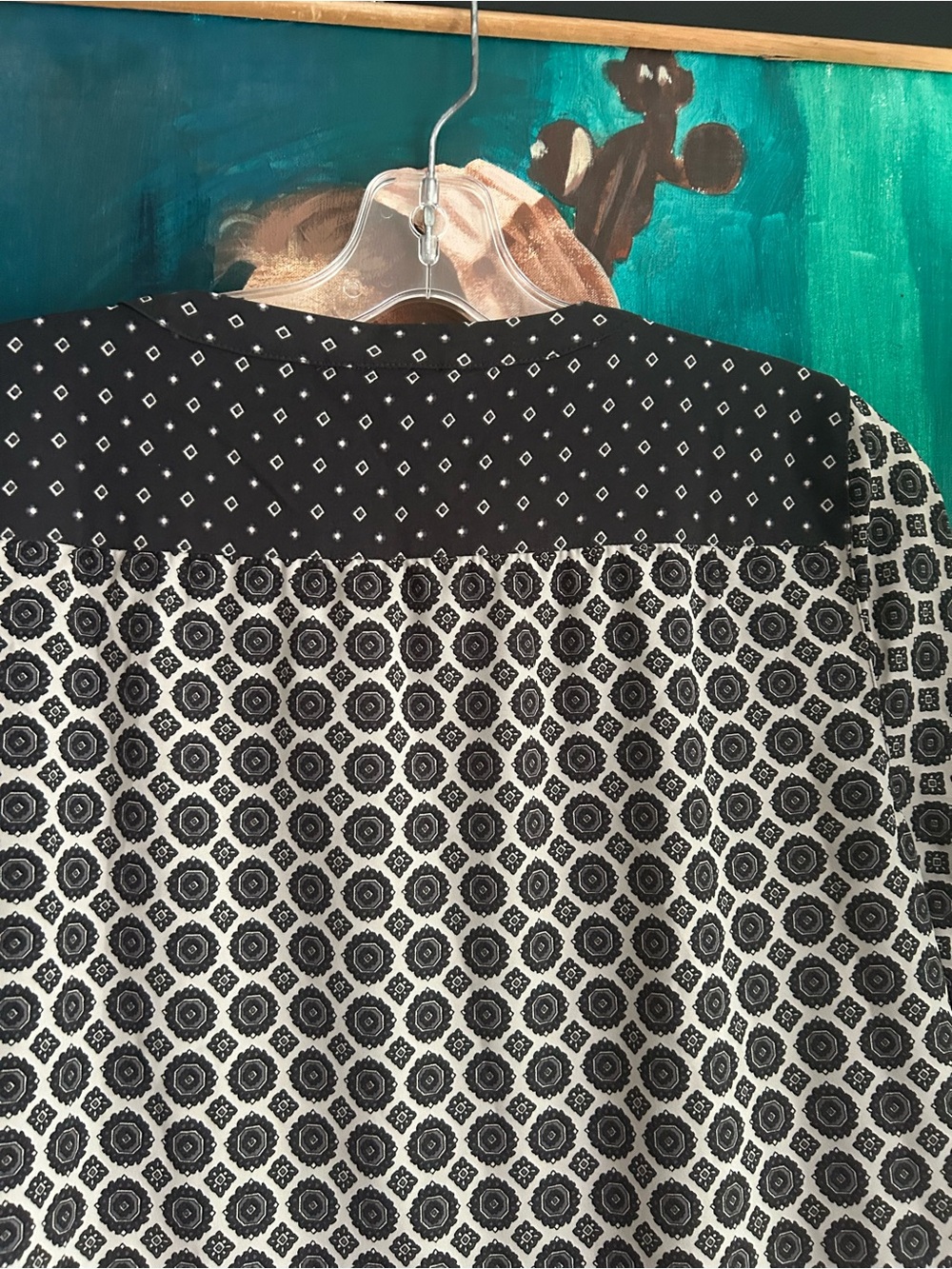 LOFT Black White Printed Tunic Dress Long Sleeve Shift Women’s Size Medium - Picture 11 of 15